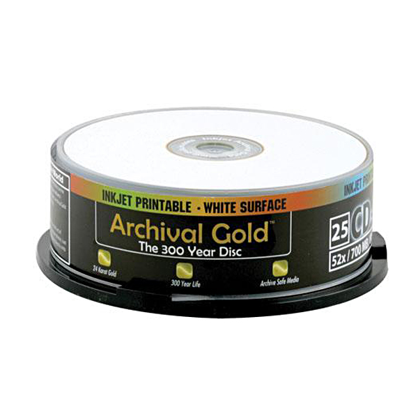 Delkin Devices Inkjet Archival Gold CD-R 25 Pack Spindle - 第 1/1 張圖片