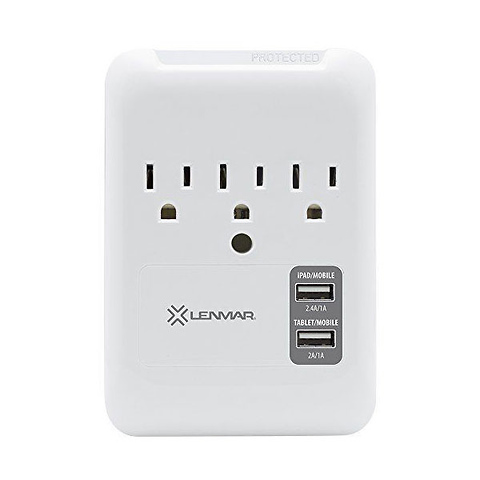 3-Outlet Wall Mount Surge Protector with 2 USB Ports Image 0