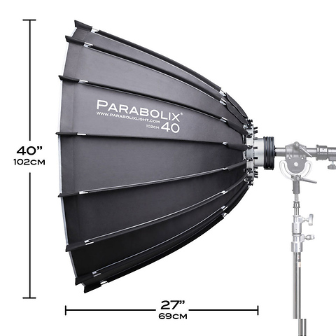 40 in. Parabolic Reflector with Focus Mount Pro and Cage Mount Strobe Adapter for Profoto Image 1