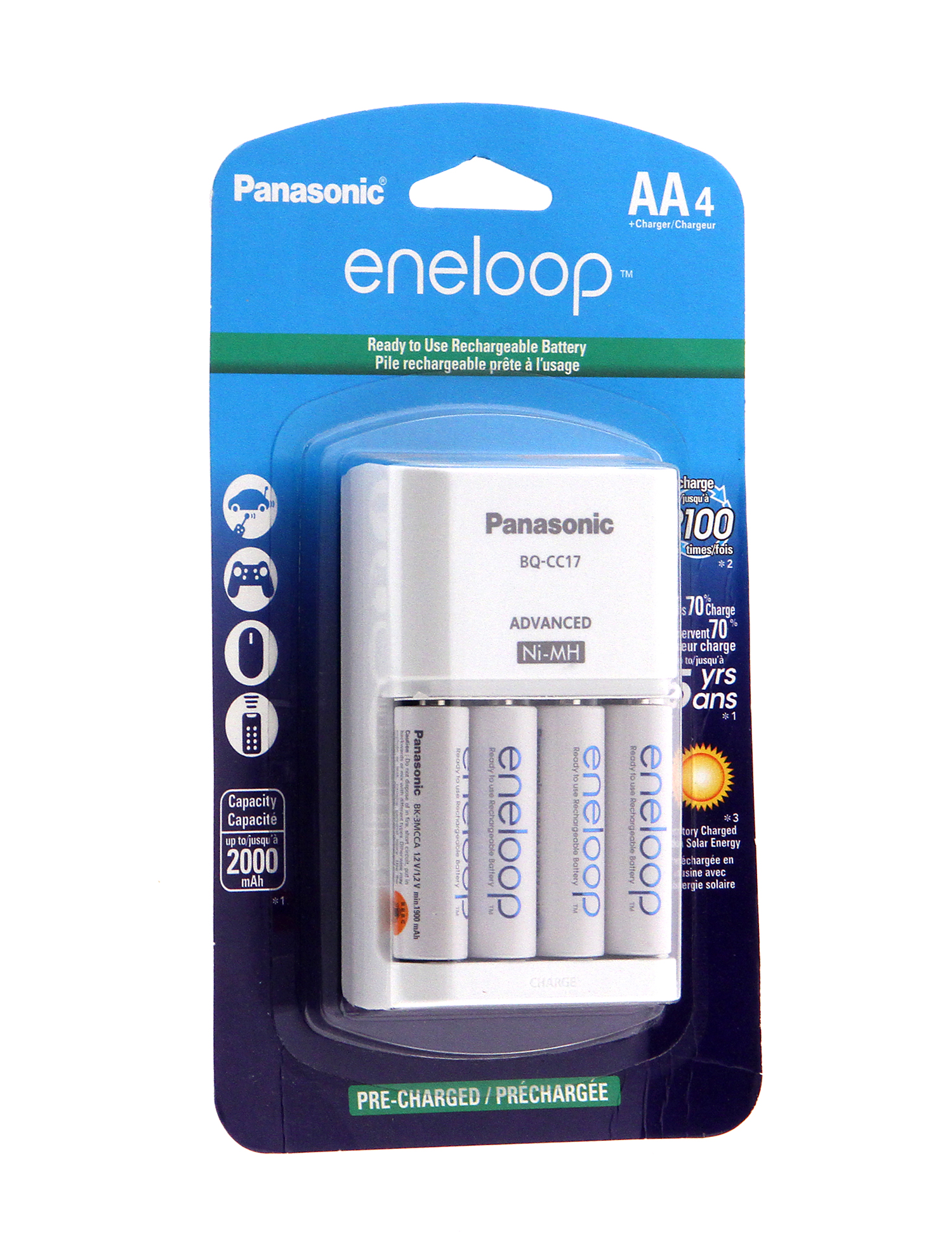 Panasonic, Eneloop AA NiMH 4-Pack with AC Charger (2000 mAh, 100-240V)