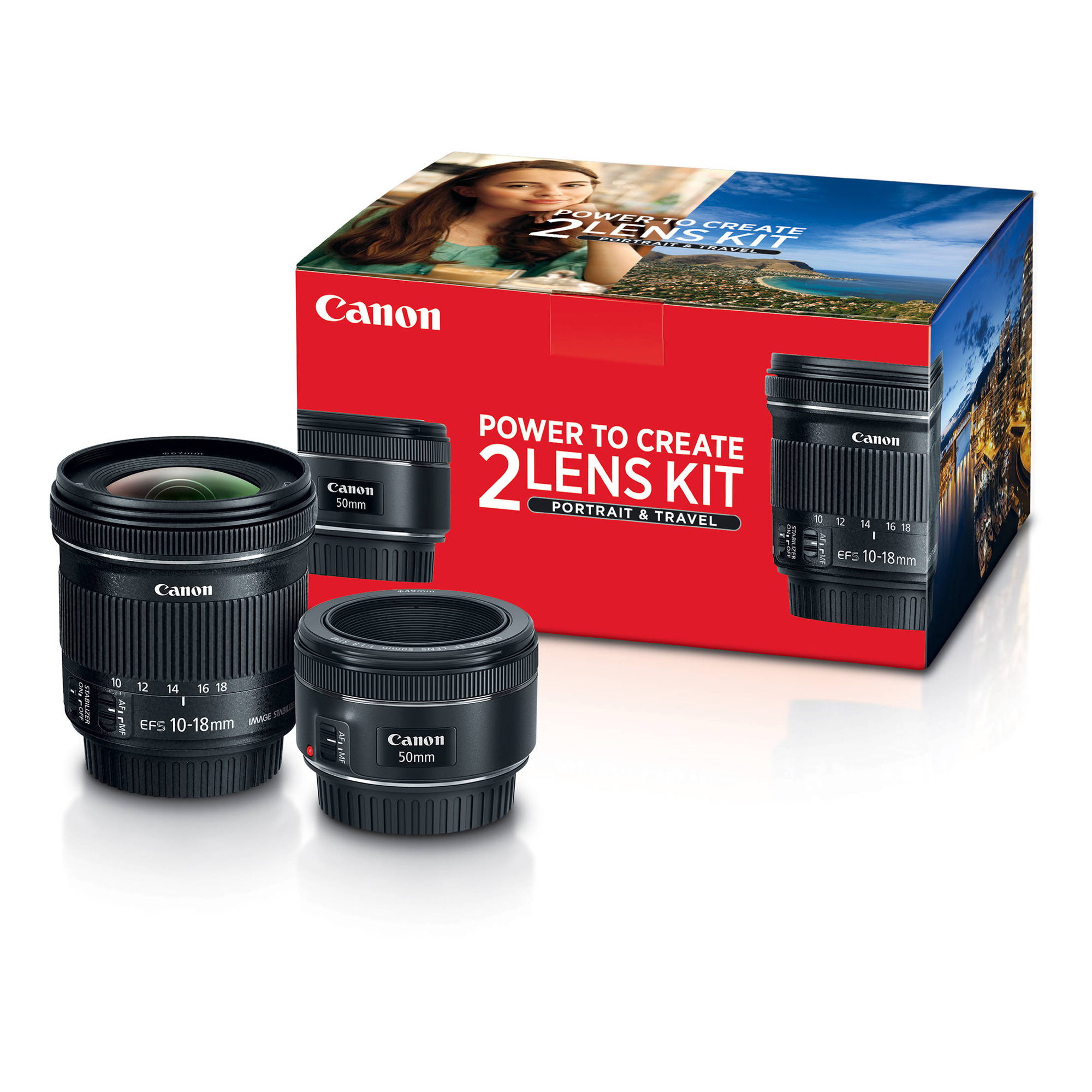 Canon 50mm f/1.8 & 16mm f/2.8 レンズセット Canon | 50mm f/1.8 and 10-18mm Portrait & Travel 2-Lens Kit | 0570C010