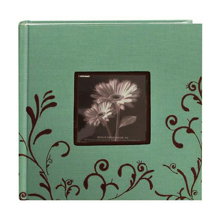 Embroidered Scroll Frame Fabric Photo Album, Aqua-Brown Image 0