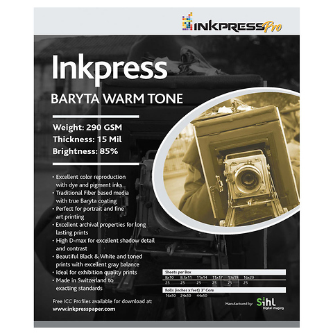 Baryta Warm Paper 290gsm - 13 x 19in. (25 Sheets) Image 0