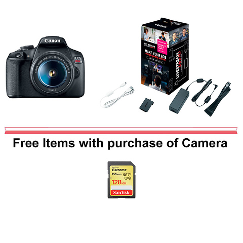 EOS Rebel T7 Digital SLR Camera with 18-55mm Lens w/Canon Webcam Starter Kit and FREE Memory Card Image 0