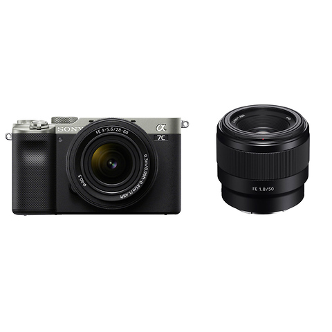 Alpha a7C Mirrorless Digital Camera with 28-60mm Lens (Silver) and FE 50mm f/1.8 Lens Image 0