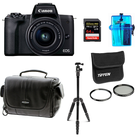 EOS M50 Mark II Mirrorless Digital Camera with 15-45mm Lens (Black) with Accessories Image 0