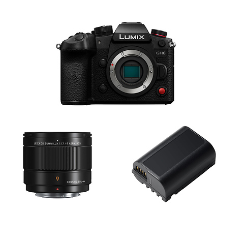 Lumix DC-GH6 Mirrorless Micro Four Thirds Digital Camera Black Body with 9mm f/1.7 Lens & DMW-BLK22 Battery Image 0