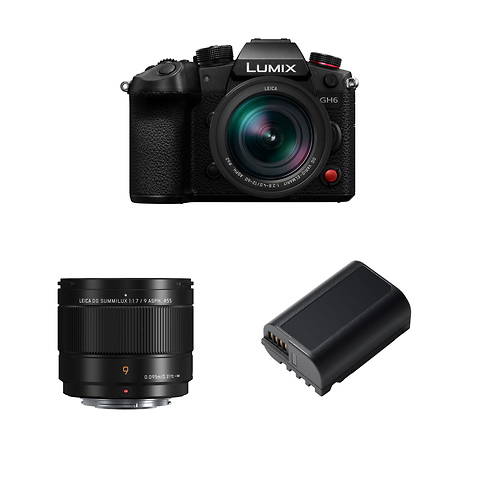 Lumix DC-GH6 Mirrorless Micro Four Thirds Digital Camera with 12-60mm Lens, 9mm f/1.7 Lens, and DMW-BLK22 Battery Image 0