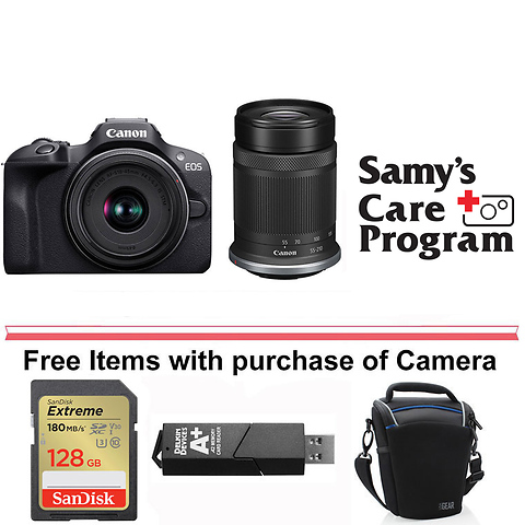 EOS R100 Mirrorless Digital Camera with Canon 18-45mm Lens and Canon 55-210mm Lens & 5 Year Samy's Care Accidental Damage Protection Extended Warranty Image 0
