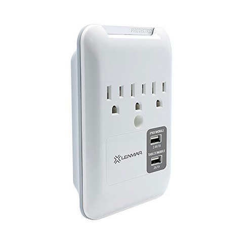 3-Outlet Wall Mount Surge Protector with 2 USB Ports Image 1