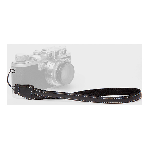 Leather Camera Wrist Strap with Cord Tethering (Black/White Stitching) Image 2