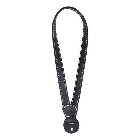 Leather Camera Wrist Strap with Ring Tethering (Black/White Stitching) Image 1