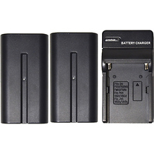 2-Pack of NP-F750 Lithium-Ion Batteries with Charger for LED Lights Image 0
