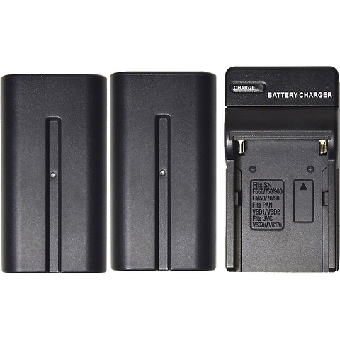 2-Pack of NP-F750 Lithium-Ion Batteries with Charger for LED Lights Image 0