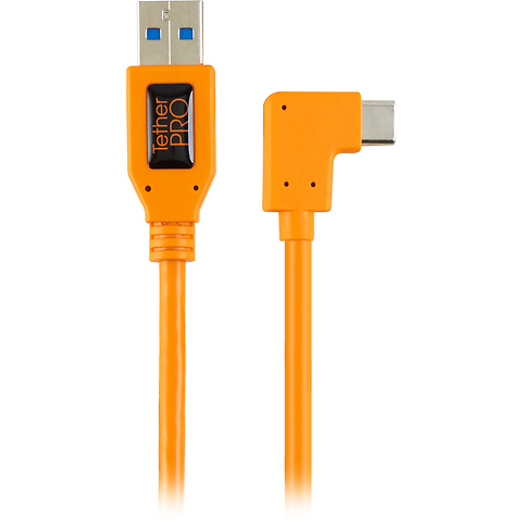 20 in. Tetherpro USB 3.0 to USB -C Right Angle Adapter Pigtail Cable (High-Visibilty Orange) Image 0