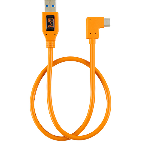 20 in. Tetherpro USB 3.0 to USB -C Right Angle Adapter Pigtail Cable (High-Visibilty Orange) Image 1