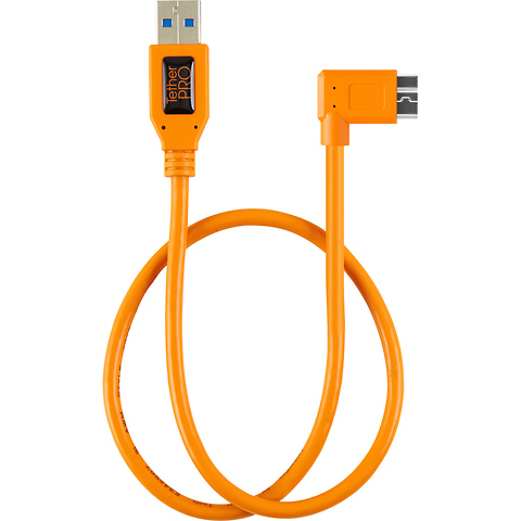 20 in. Tetherpro USB 3.0 to USB 3.0 Micro-B Right Angle Adapter Cable (High-Visibilty Orange) Image 1