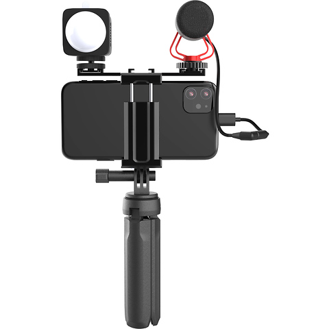 Vlogging Kit with Fill Light,Extension Pole, Mic, Phone Holder, Tripod (Open Box) Image 3