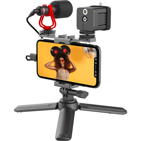 Vlogging Kit with Fill Light,Extension Pole, Mic, Phone Holder, Tripod (Open Box) Image 1