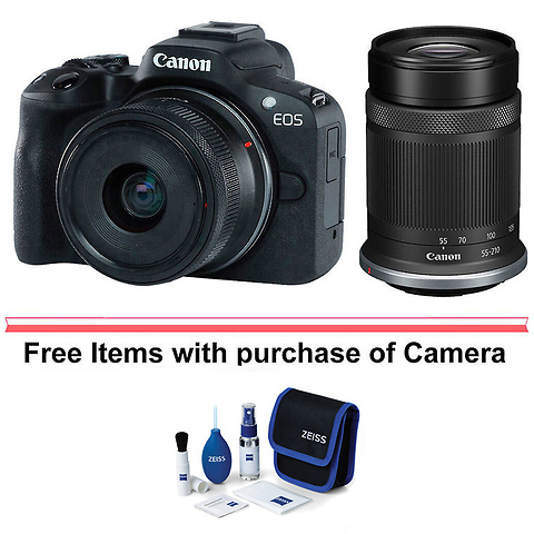 EOS R50 Mirrorless Digital Camera with 18-45mm and 55-210mm Lens (Black) Image 0