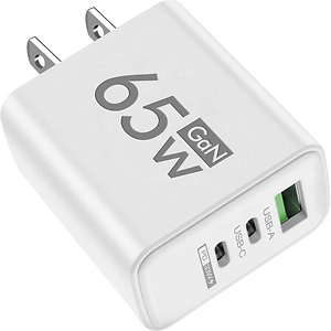 Henruisi USB-C/USB-A GaN 65W 3-Port Fast Charging Wall Charger (White)
