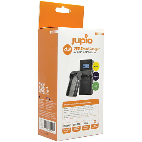 USB Charger Kit for Select FUJIFILM, Nikon, Olympus, Pentax, and Samsung Batteries (3.6 to 4.2V) Image 1