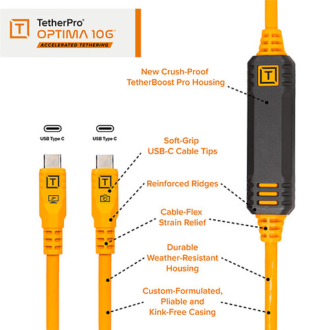 TetherPro Optima 10G Starter Tethering Kit (15', High-Visibility Orange) Image 3