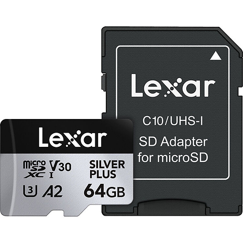 64GB Professional SILVER PLUS UHS-I microSDXC Memory Card with SD Adapter Image 0