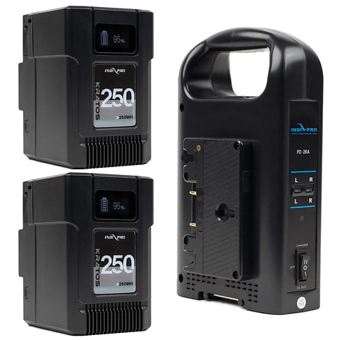 2x Kratos 250Wh Gold Mount Li-Ion Batteries & Dual Battery Charger Kit Image 0