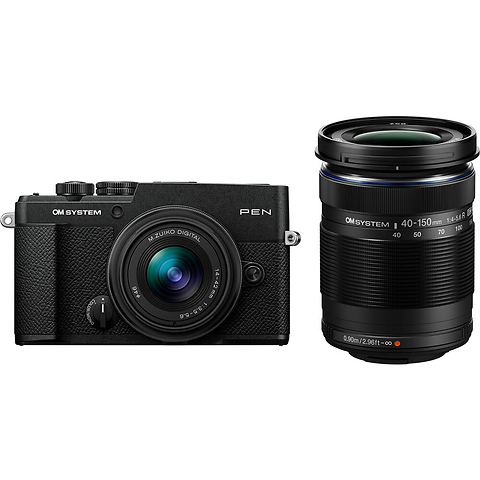 PEN Mirrorless Camera with 14-42mm III and 40-150mm R Lenses (Black) Image 0