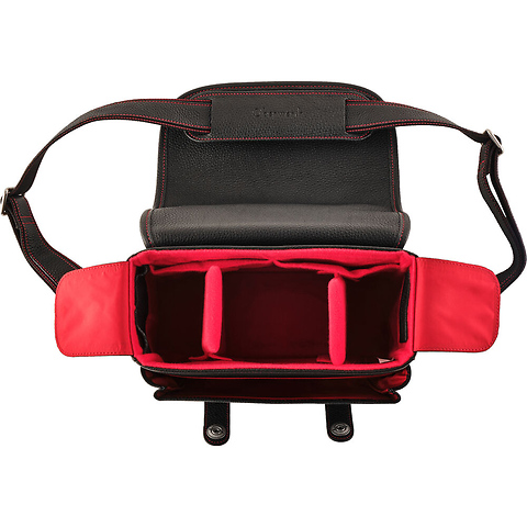 Edward Camera Bag (Full-Grain Leather, Black with Red Stitching) Image 3
