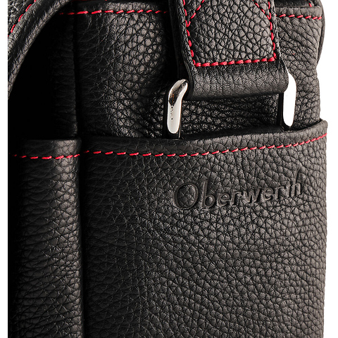 Edward Camera Bag (Full-Grain Leather, Black with Red Stitching) Image 6
