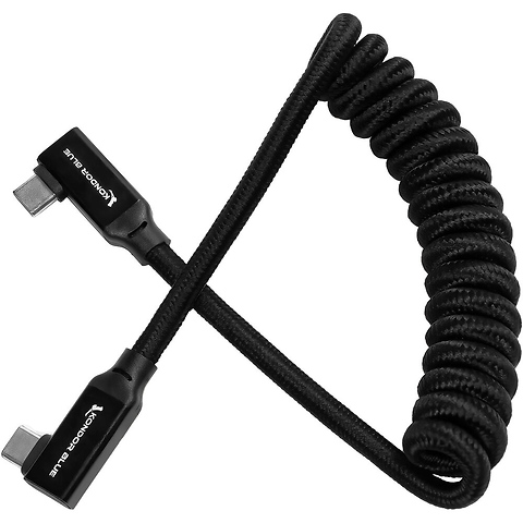 12 to 24 in. Coiled USB-C Right Angle Braided Cable (Black) Image 2